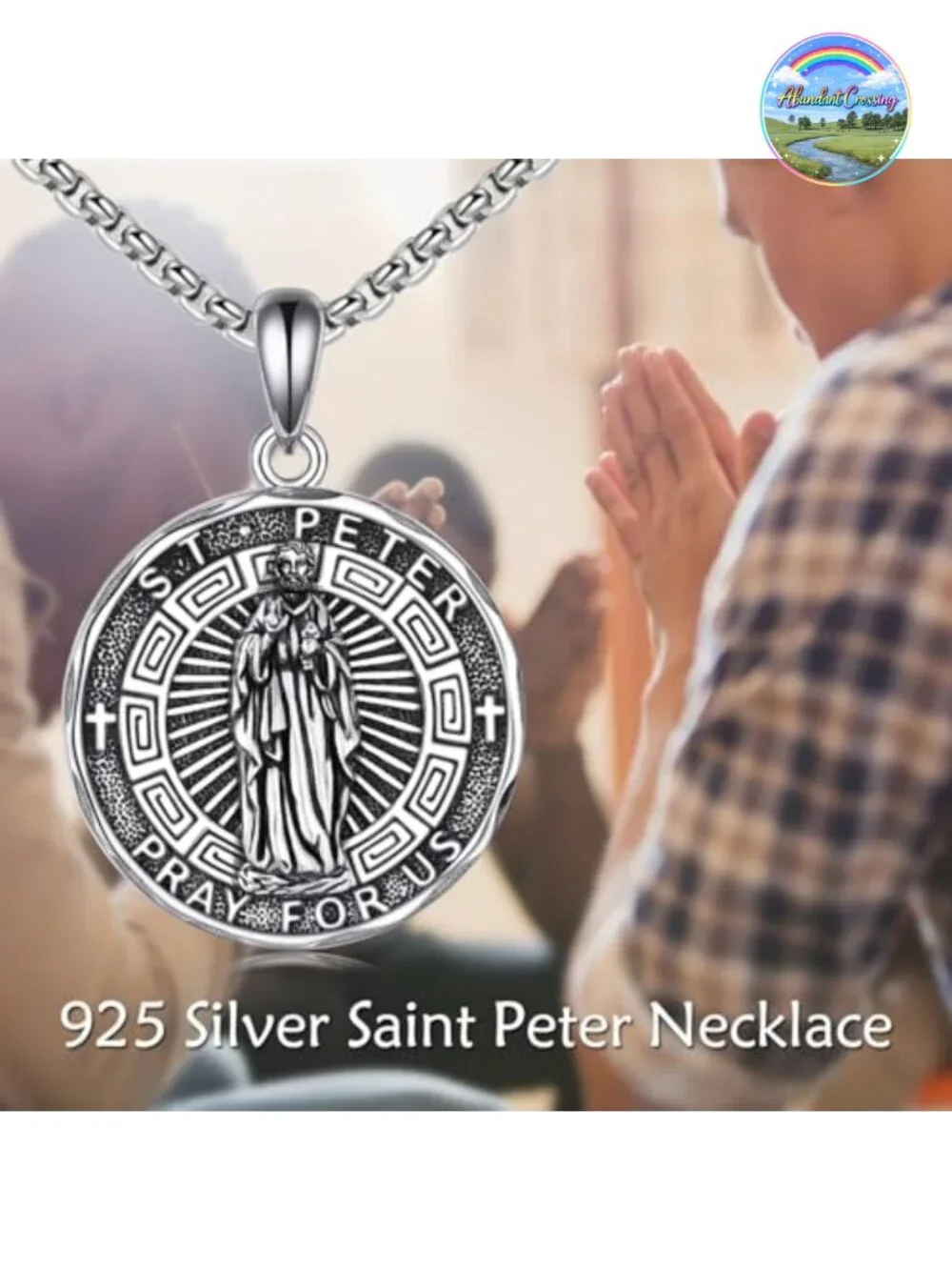 Sterling Silver Saint Peter Pendant Necklace Religious Gift